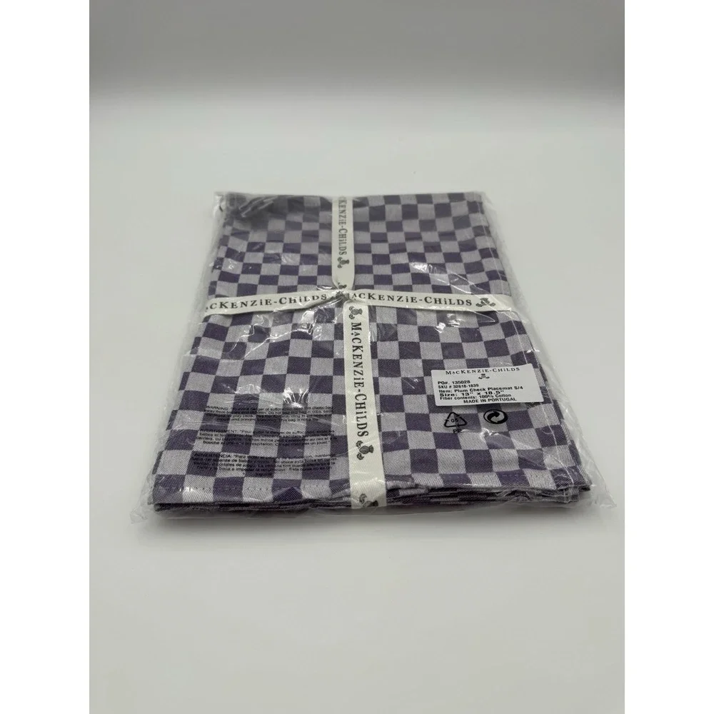 MacKenzie-Childs Plum Check Placemats Set of 4 Purple Cotton 13x18.5 NEW